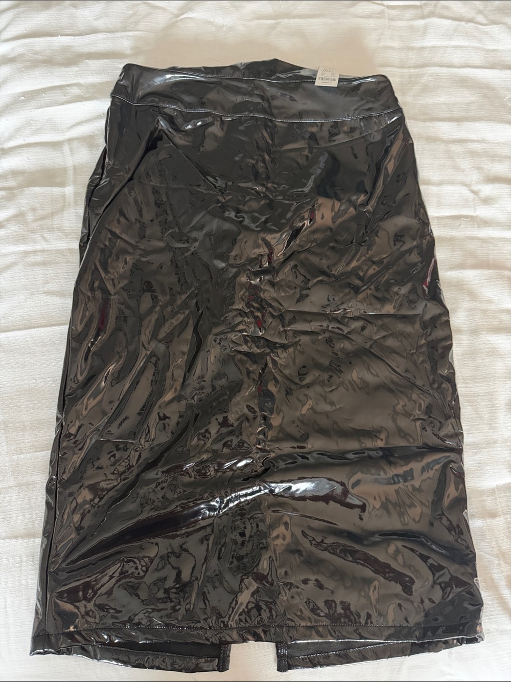 NYC Shiny Black Vinyl Midi Skirt Small NWT